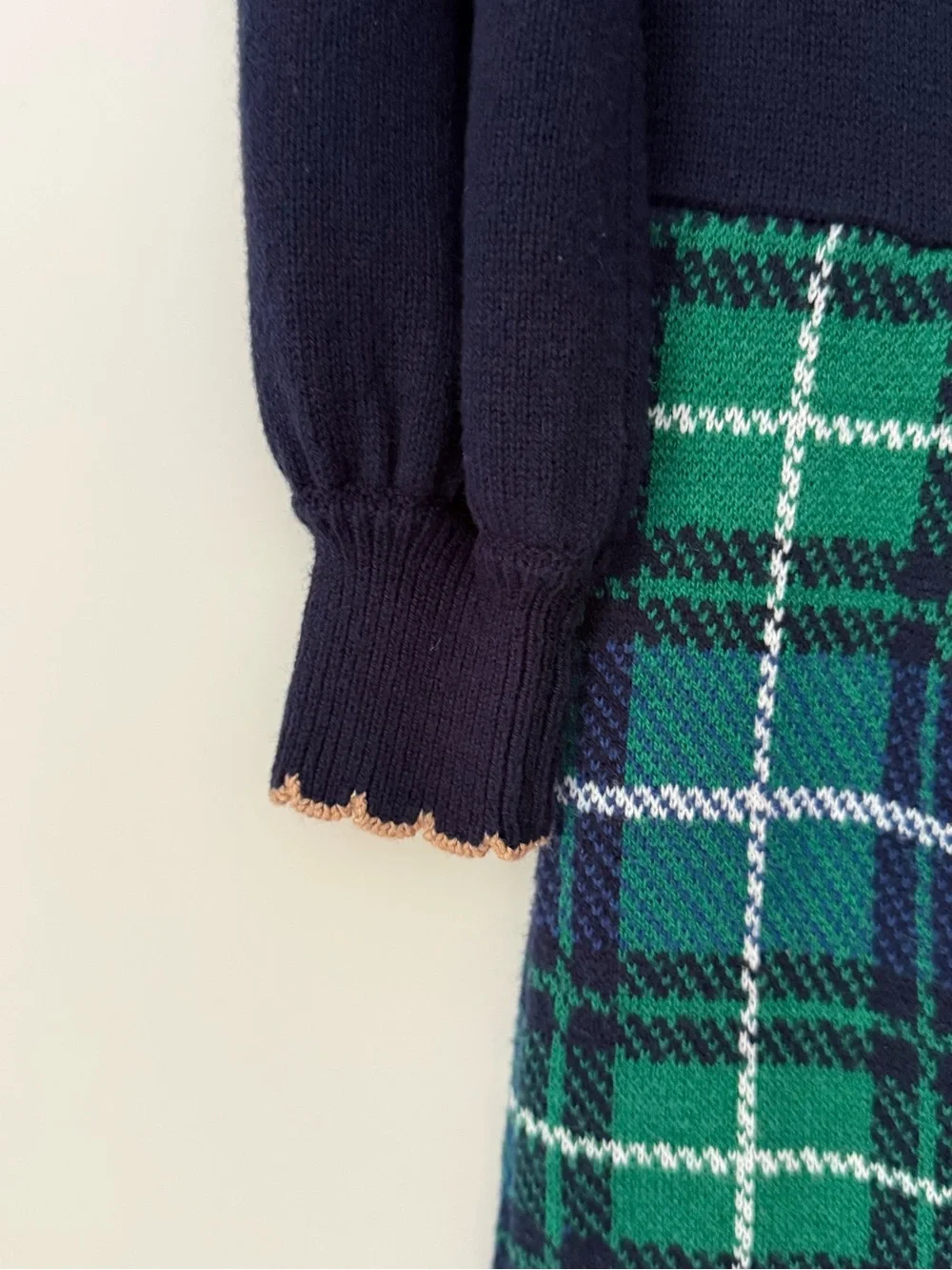 Janie and Jack Navy Knit Bodice with Green & Blue Plaid Skirt Dress
